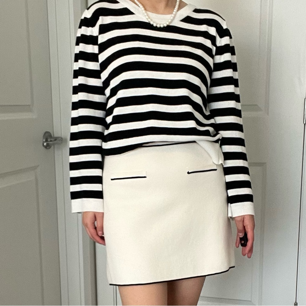 Joseph Black & White Striped Crewneck Sweater